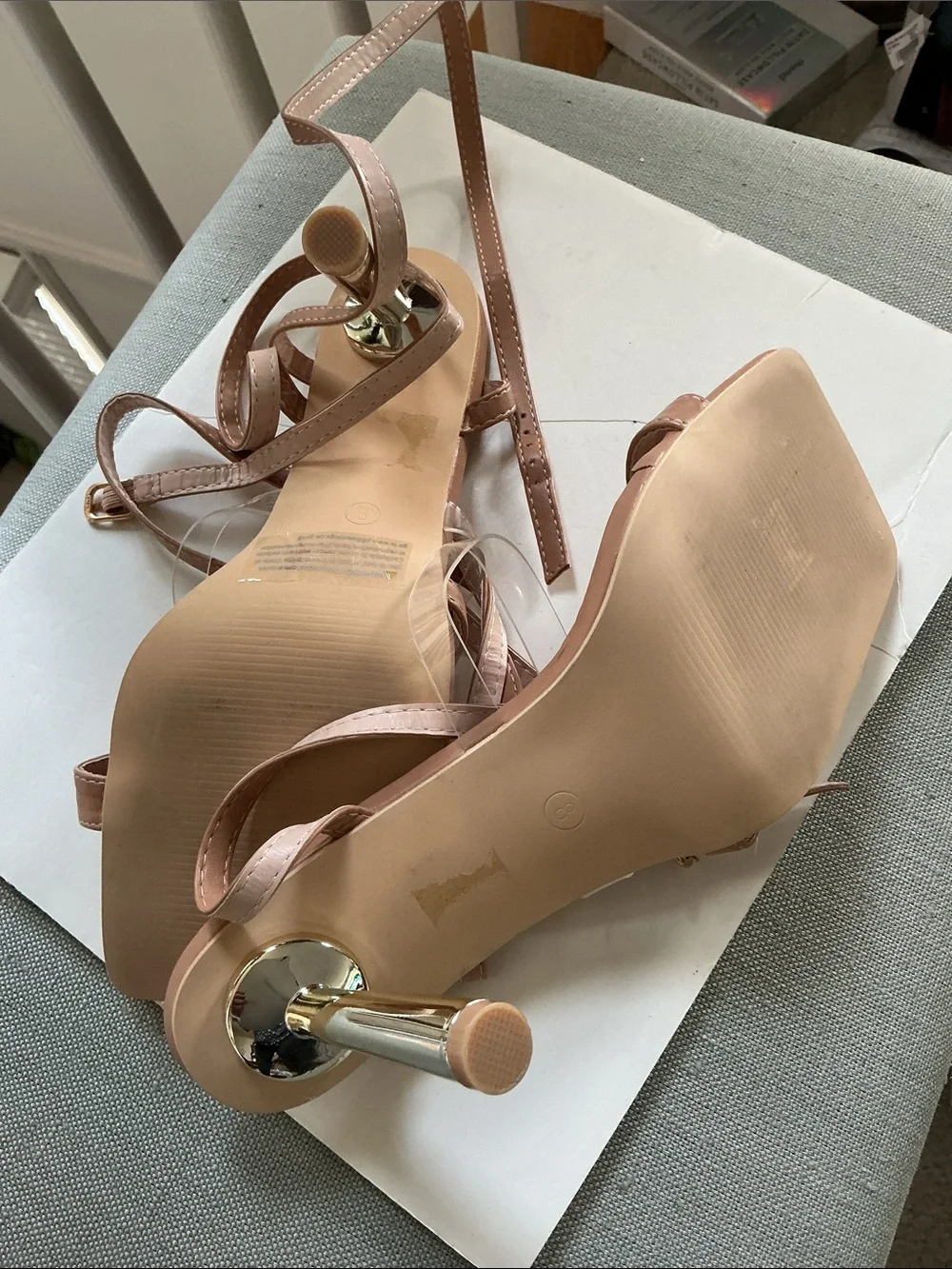 OLIVIA MILLER Strappy Nude Pink Square-Toe Women's Sandals